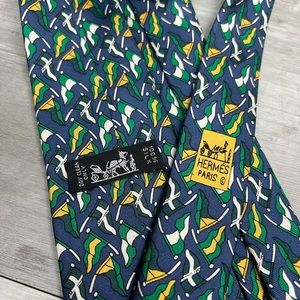 Hermes Paris 7393 EA Blue, Green & Yellow Flag Pattern Tie